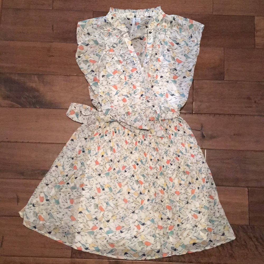 Pleated Bird-Print Dress